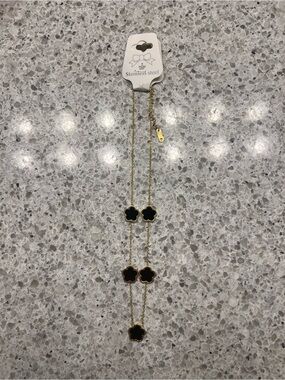 Stainless Steel Women's Gold Necklace with Black Clover Pendants